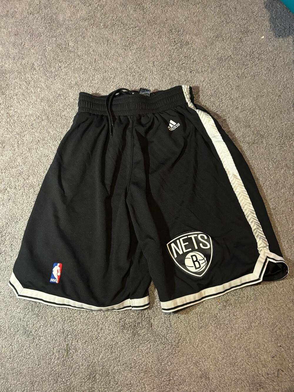 adidas Brooklyn Nets NBA Swingman Basketball Shorts Black White Small Boys